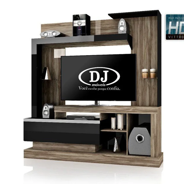 Estante para Sala Home Theater Bravo - Dj Móveis - Nogueira TX / Grigio TX